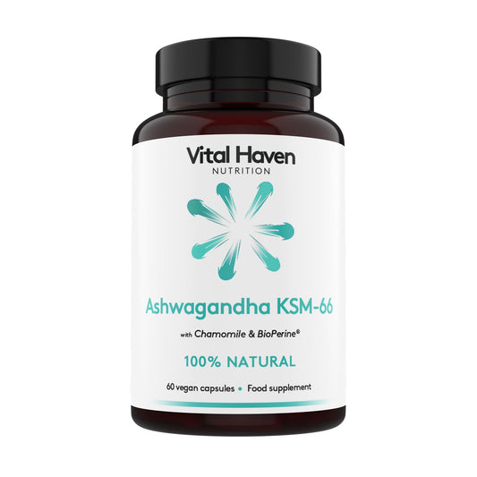 Vital Haven Ashwagandha KSM-66 (600mg) + Chamomile (150mg) Supplement with BioPerine - UK Made