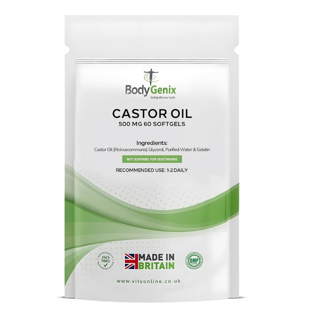 Bodygenix Castor Oil 500mg Softgels Capsules - Pure Cold Pressed Oil Supplement - Natural Source of Essential Fatty Acids - Supports Skin Hydration, Healthy Hair Growth & Overall Wellness– 60 Softgels