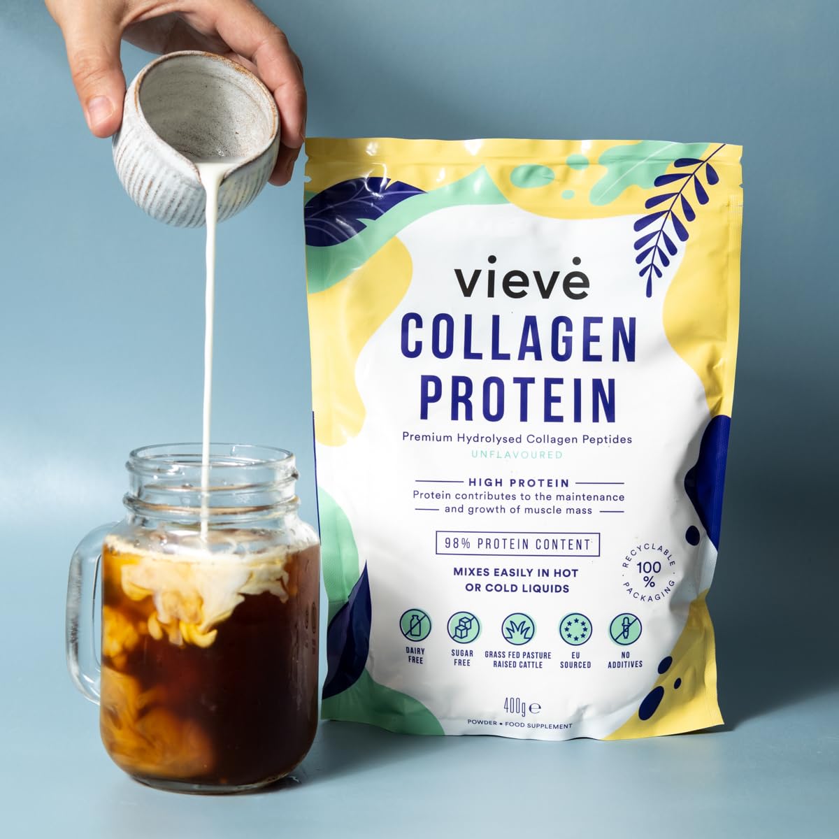 Vieve Collagen Powder - Hydrolysed Bovine Peptides - Diet Support Supplement for Skin, Hair, Nail Health - Non-GMO, EU Grass-Fed, Pasture-Raised Cattle - No Dairy or Sugar, Flavourless, 400g