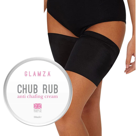 Glamza Chamois Cream GLAMZA ‘Chub Rub’ Anti Chafing Cream & Pair of Thigh Bands for Men & Women - Prevents Chaffing for Cyclists, Runners and More 50ml (Size D (58-65cm))