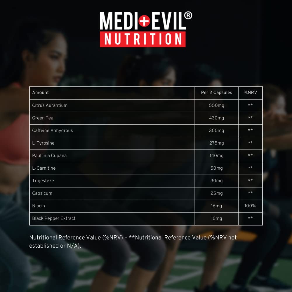 Medi-Evil Nutrition Excalibur Thermogenic Weight Management and Pre Workout Supplement 60 Large High Dose Capsules