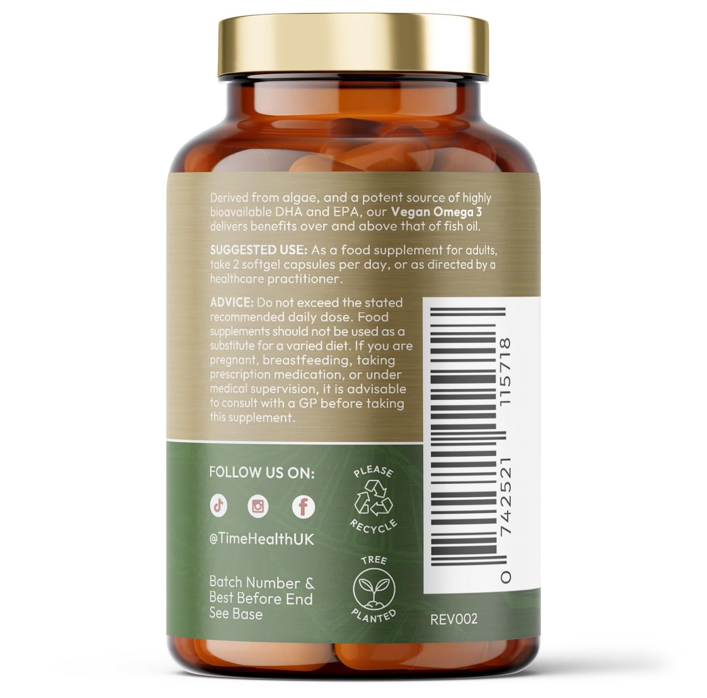 Time Health Vegan Omega 3 – EPA & DHA from Algae Oil – Premium Brand – Carrageenan-Free – Sustainable Algal Alternative to Fish Oil – Vegetarian Essential Fatty Acids – UK Made Supplement (120 Count (Pack of 1))