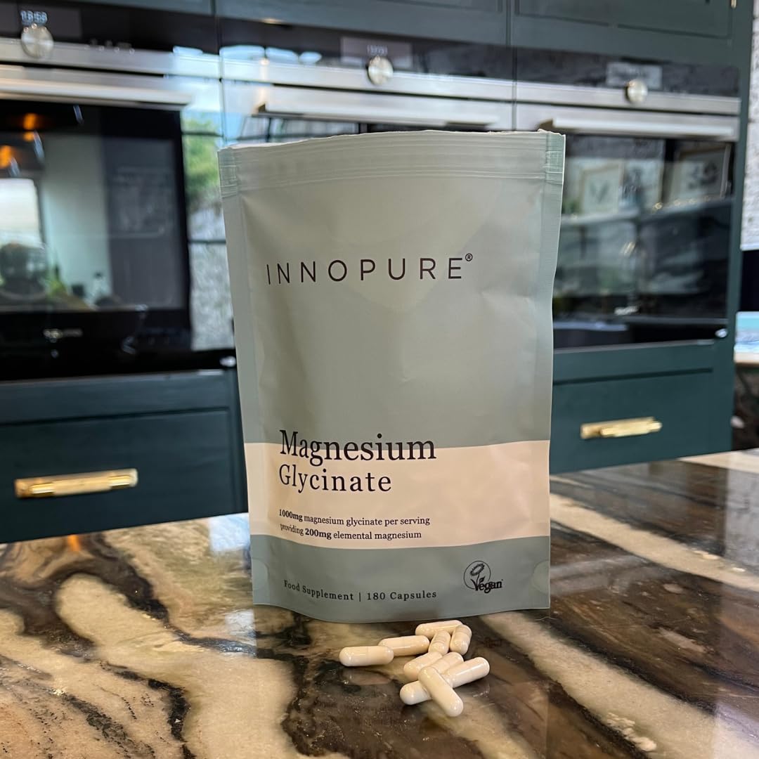 INNOPURE Magnesium Bisglycinate - 180 Capsules - Bioavailable Magnesium Supplements - 1000mg Per Serving (2 Capsules) Providing 200mg of Elemental Glycinate Powder - Made in The UK