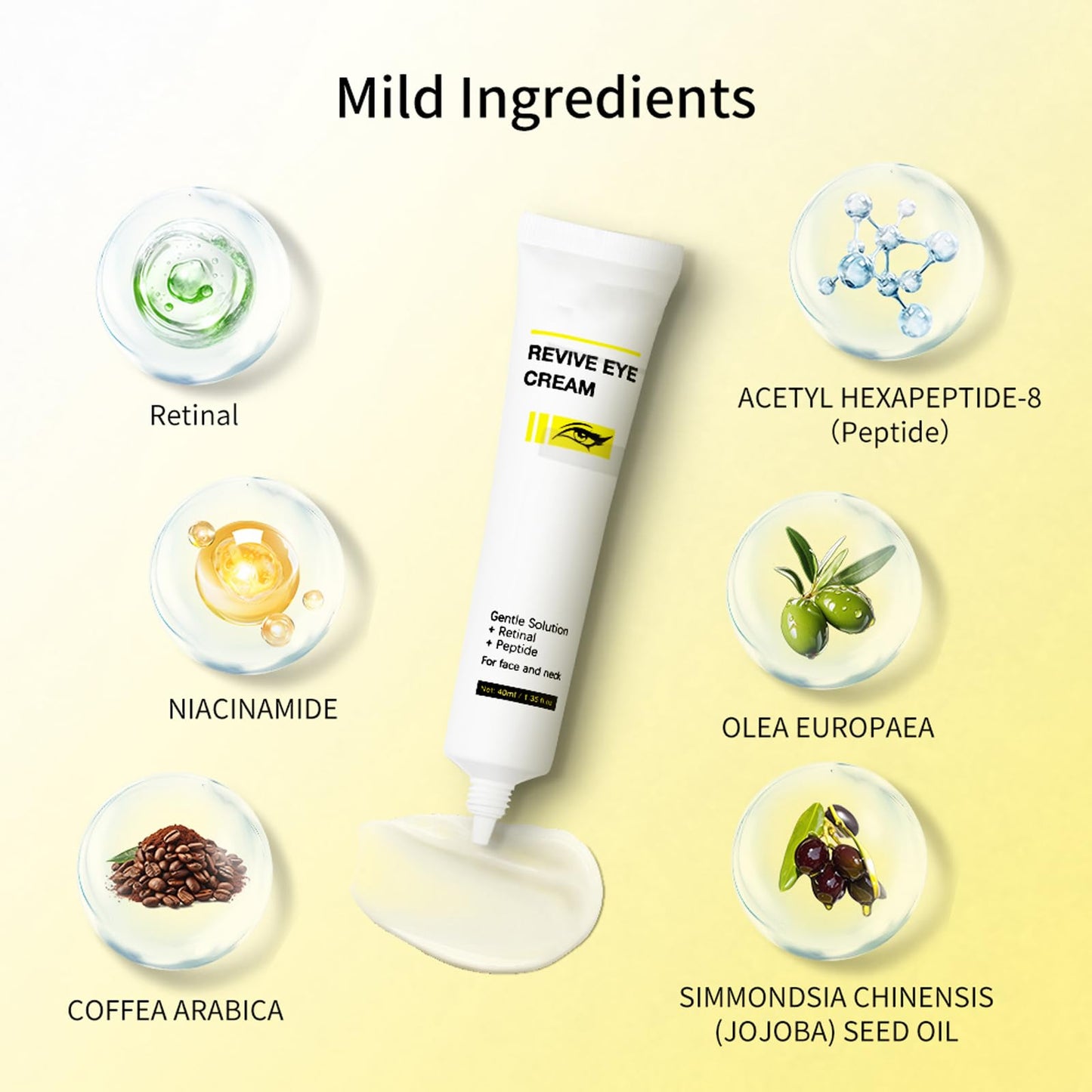 Revive Eye Cream for Face and Neck, Retinol Eyes Cream with Niacinamide & Coffea Arabica, Retinol Revive Eye Cream for Wrinkles, Reduces Wrinkles, Nourishing and Moisturizing, 40ML