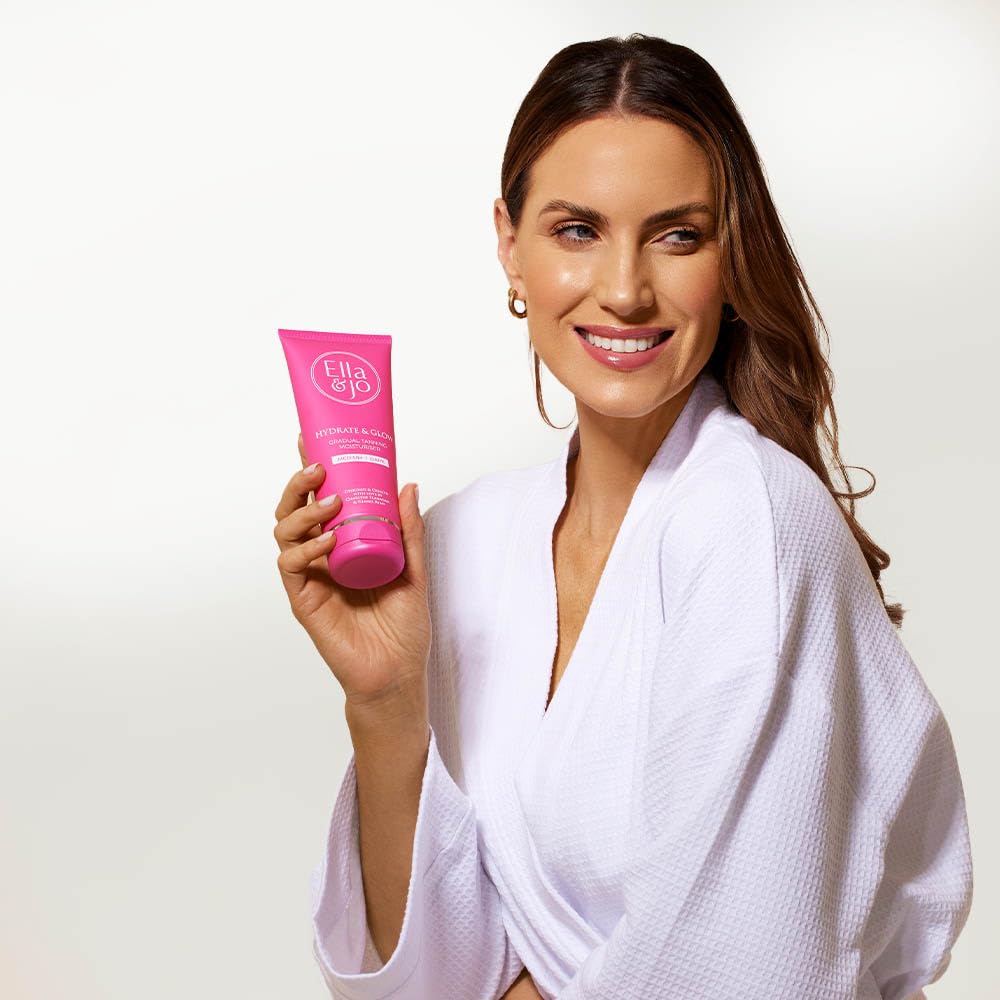 Ella & Jo Hydrate & Glow Gradual Tanning Moisturiser - Dark with Hyaluronic Acid, Squalane & Vitamin E, 200ml, No Transfer Formula