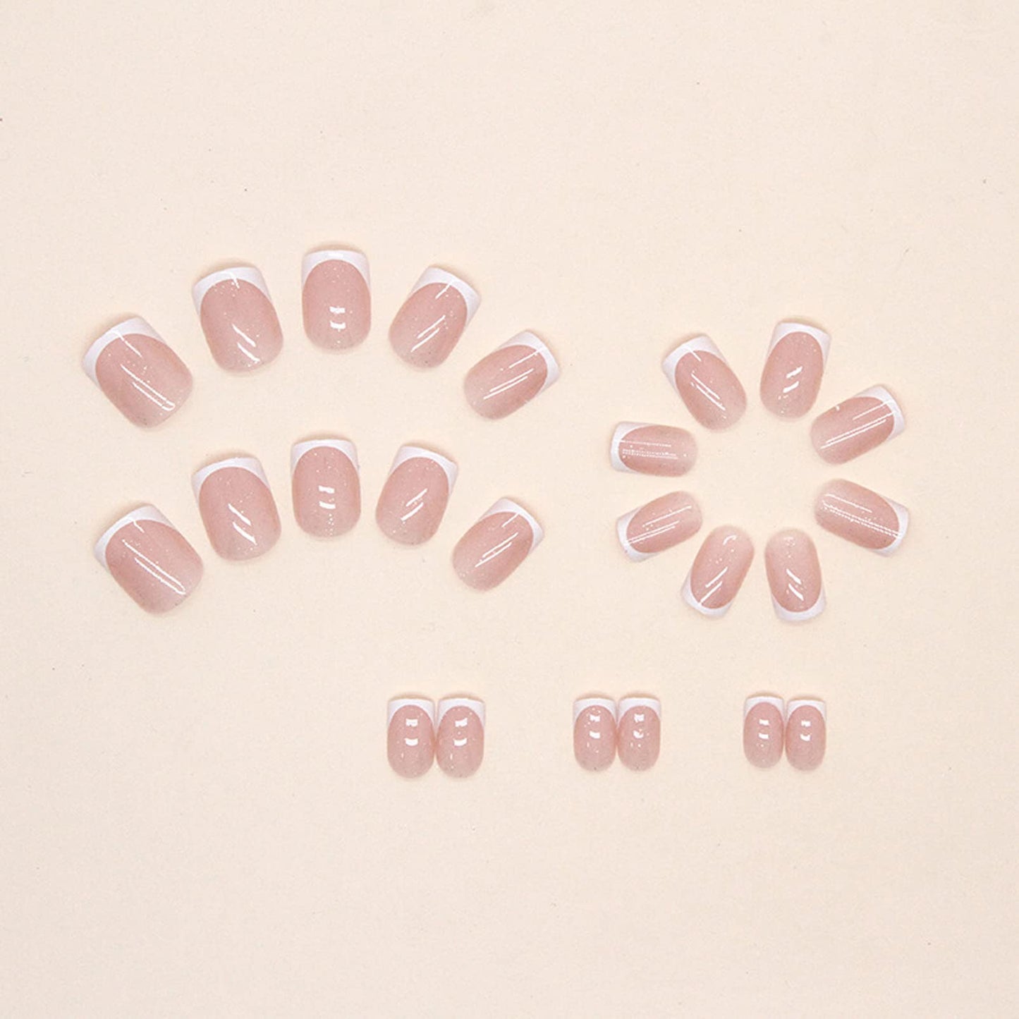 DMQ French False Nails Short, 24Pcs White French Fake Nails, Square Press on Nails Pattern, Glitter French Nail Tips with Nail Glue, Squoval Stick on Nails for Women Girls Nails Art (Glitter)