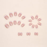 DMQ French False Nails Short, 24Pcs White French Fake Nails, Square Press on Nails Pattern, Glitter French Nail Tips with Nail Glue, Squoval Stick on Nails for Women Girls Nails Art (Glitter)