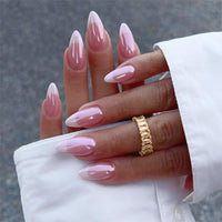 Noerrors White French Tip Press on Nails Short Almond Aurora Pink Fake Nails Glossy Classic French False Natural Thick Extra Short Acrylic Artificial Nails Kit for Women DIY Art 30Pcs