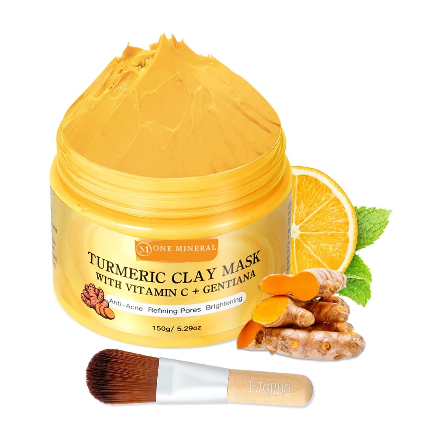 One Mineral Tumeric clay Mask With Vitamin C and Gentiana, Face Mask, Improves skin tone, Dark Spots and Smooth Skin 150G