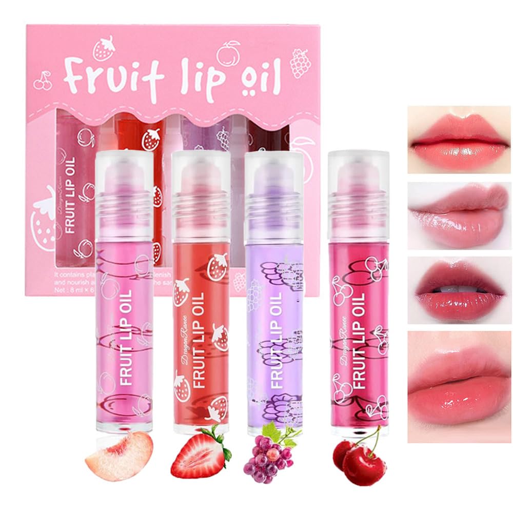 Mornery Lip Oil Set - Roll-On Lip Gloss Set/Fruity Flavors Lip Balm Liquid Lipstick/Moisturizing Lip Glow Oil Lip Care For Girls Women