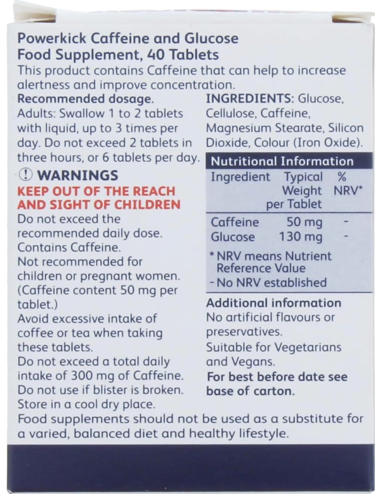 Chinoxia Powerkick Extra Energy Caffeine and Glucose Tablets x 40 - Pack of 6 (240 tablets total)
