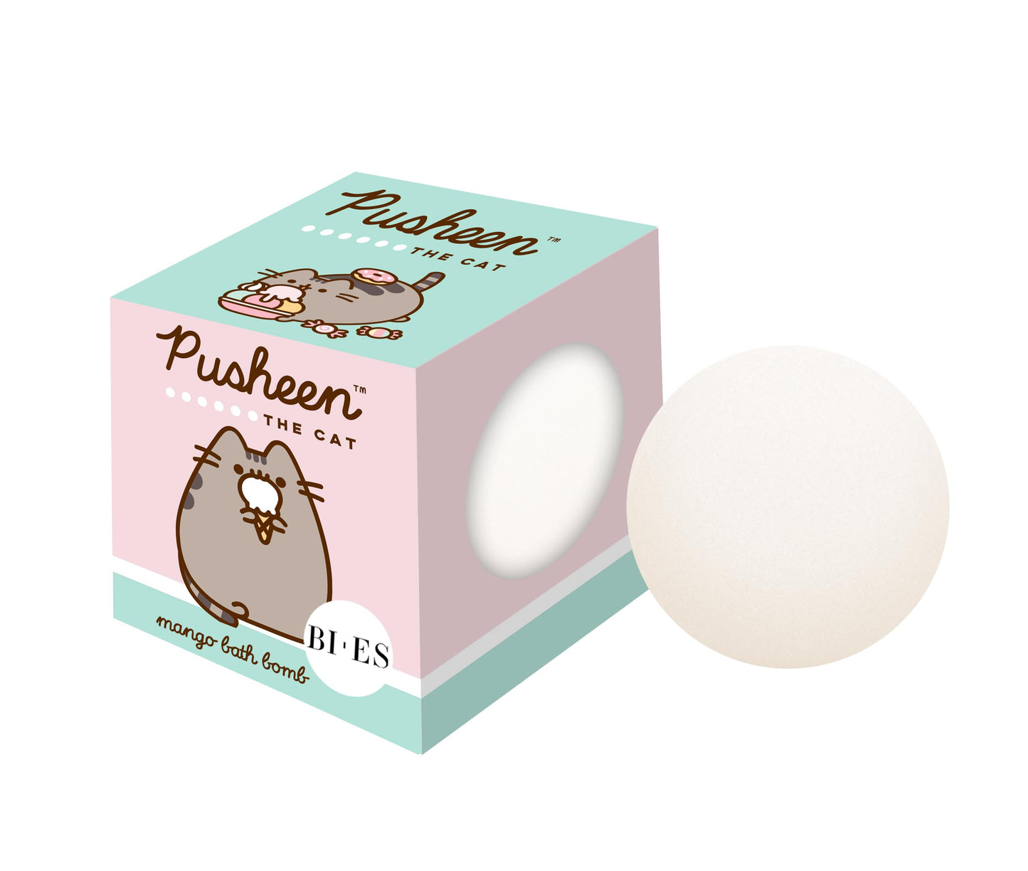 Uroda Pusheen The Cat Bath Fizzing Bath Bomb for Kids - Refreshing Mango Scent, Vegan & Natural with Essential Oils (165g) - Gentle, Safe and Fun Bath Time Treat for Children Aged 3+