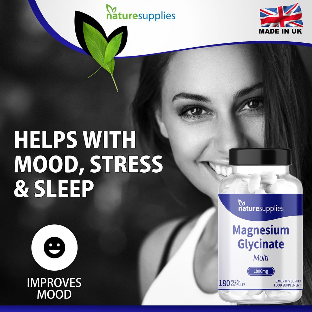 naturesupplies Magnesium Glycinate Supplements 180 Capsules 1806mg - High Absorption 4 Magnesium Powders in One Capsule, Citrate, Malate, Ascorbate & Glycinate - Naturesupplies…