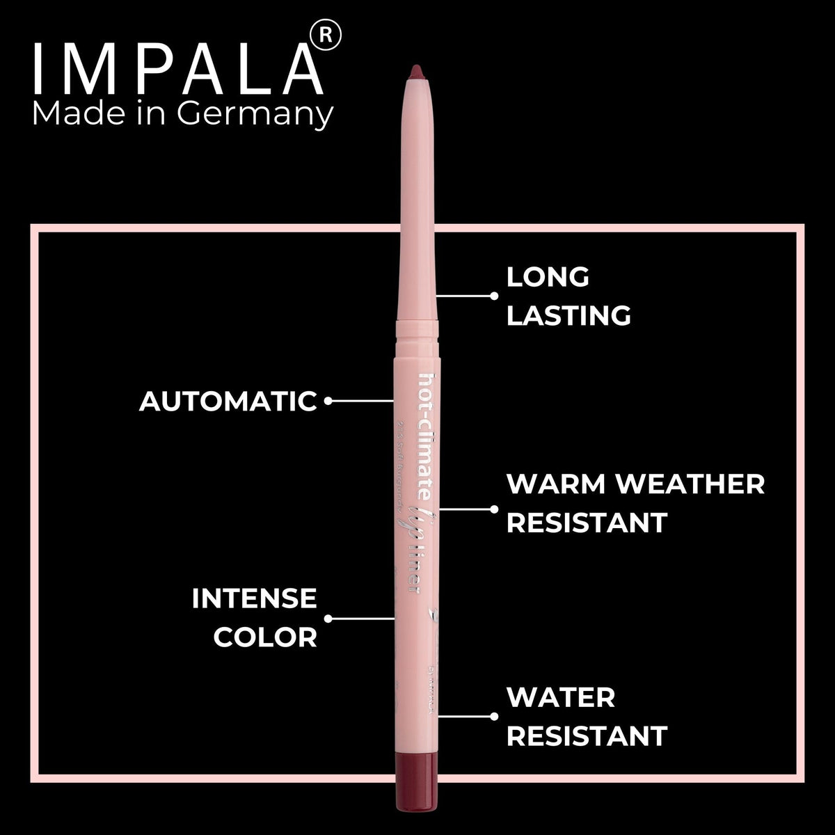 IMPALA Impala - ORYX Automatic Lip Pencil Soft Burgundy Colour No. 213 | Super Heat Resistant | Water Resistant Profiler | Waterproof Lip Pencil | Long Lasting Liner