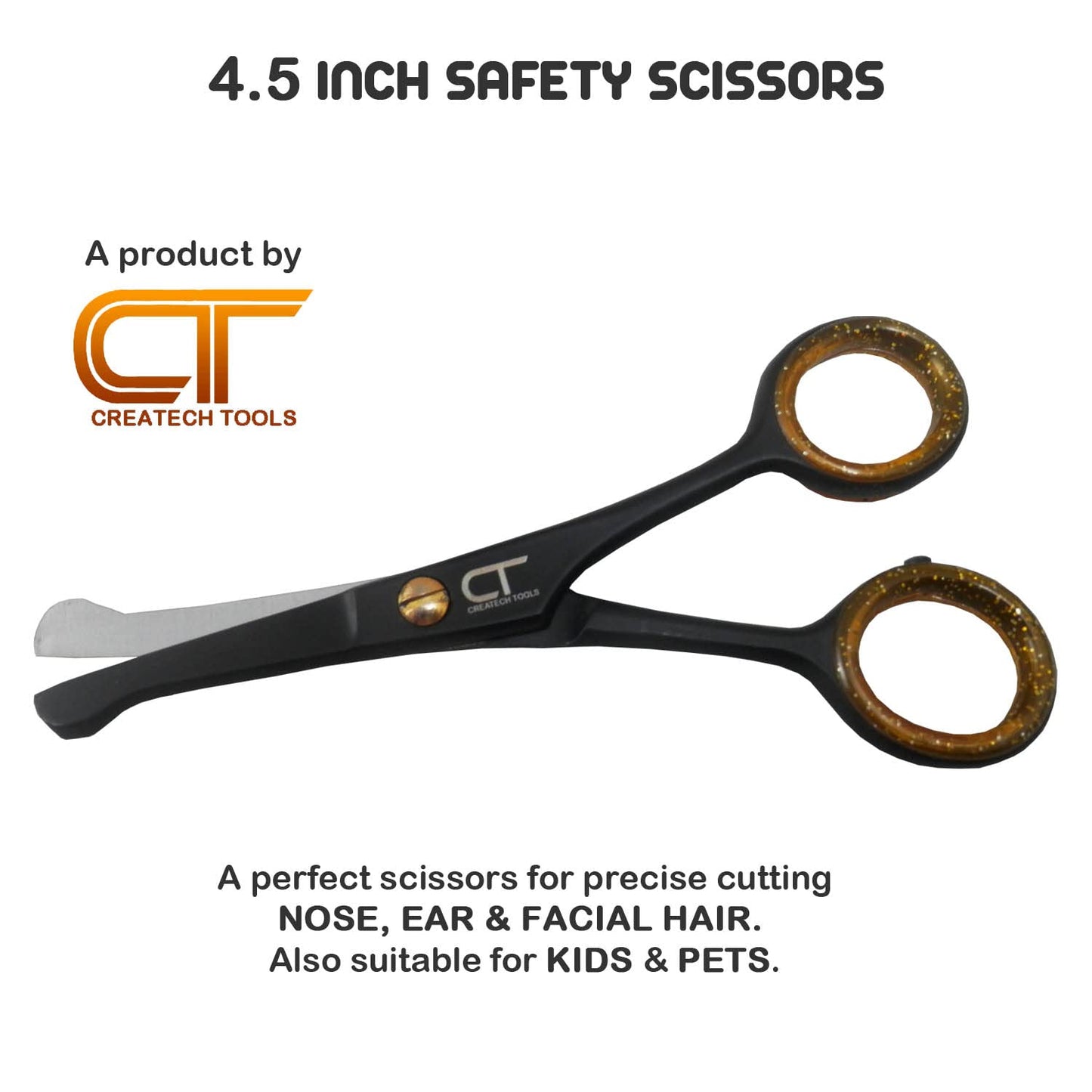 CT Createch Tools CT 4.5" Small Hair Scissors Set - Moustache & Beard Trimming for Men, Precise Facial Ear Nose Pubic Haircutting Round Tip Scissors for Baby Kids