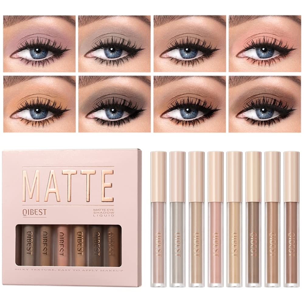 HQDA 8 Colours Matte Liquid Eyeshadow Set Velvet Highly Pigmented Smokey Black Nude Eyeshadow Long Lasting Quick Drying Eye Shadow Make Up Kits (Set A)