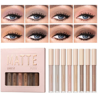 HQDA 8 Colours Matte Liquid Eyeshadow Set Velvet Highly Pigmented Smokey Black Nude Eyeshadow Long Lasting Quick Drying Eye Shadow Make Up Kits (Set A)