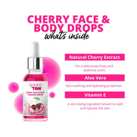 Skinny Tan Cherry Face Tanning Drops - Face & Body Drops, Cherry Extract, Aloe Vera, Vitamin E, Enhance Your Complexion, Transform Skincare Into Gradual, Vegan & Cruelty Free Skincare, 30ml