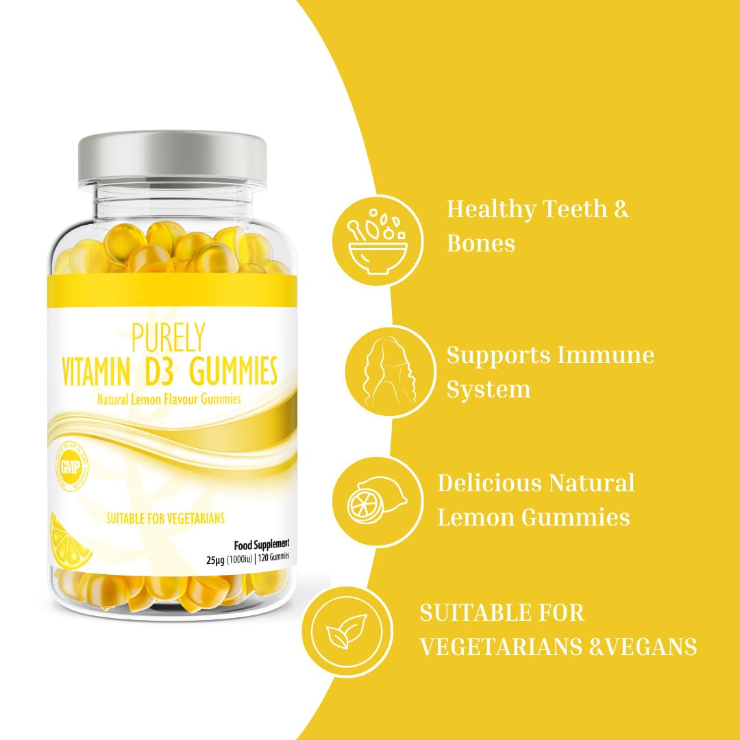 Vitamin D Gummies Adults 1000iu | Lemon Flavour | Suitable for Vegetarians Children Over 12 Years GMO & Gluten Free