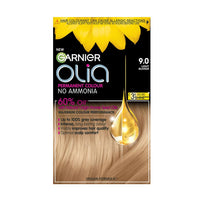 Garnier Olia Permanent Hair Dye, No Ammonia, Full Grey Coverage, Long-lasting Colour & Shine, Vegan Formula, Colour: 9.0 Light Blonde, 230g