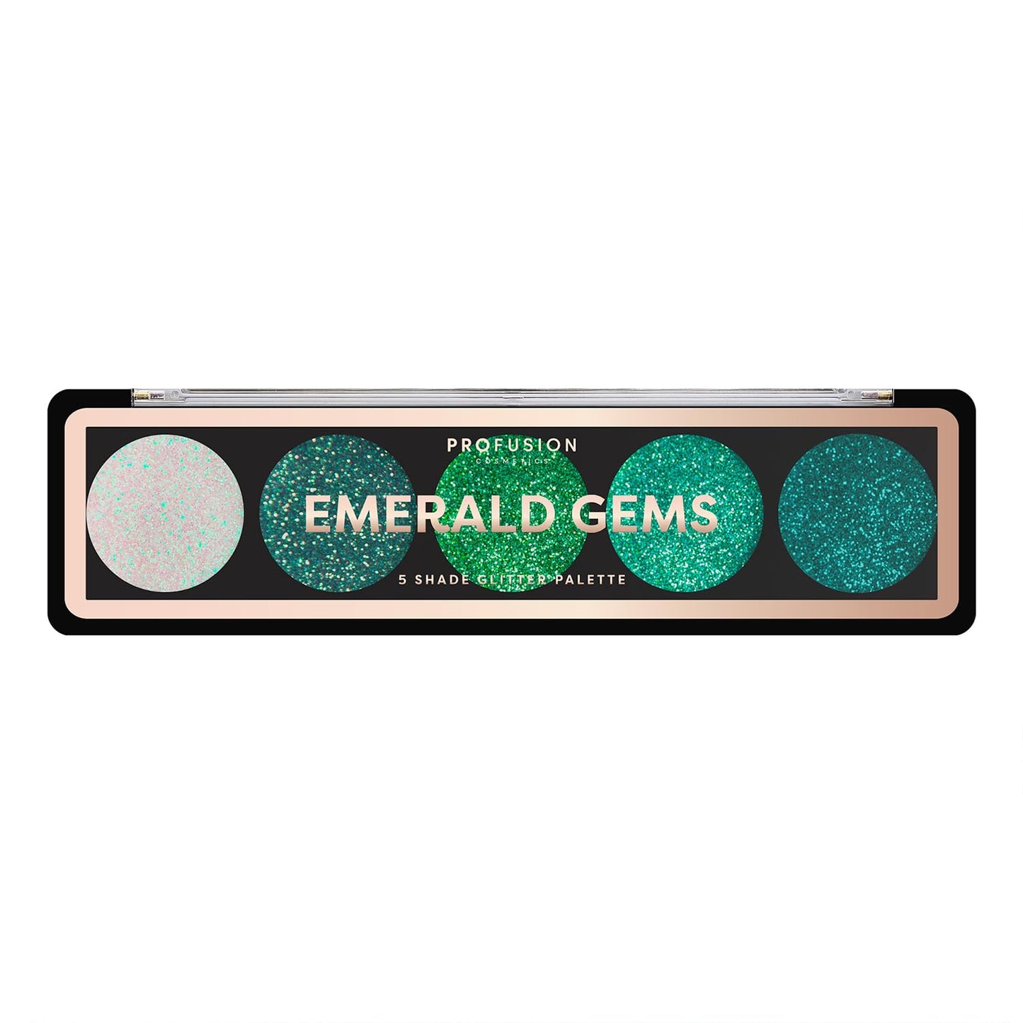 Profusion Cosmetics 5 Shade Glitter Eyeshadow Palette - Vibrant Pressed Pigments with Built-In Primer and Dazzling Shine for Long-Wearing Sparkle Makeup Looks (Emerald Gems)