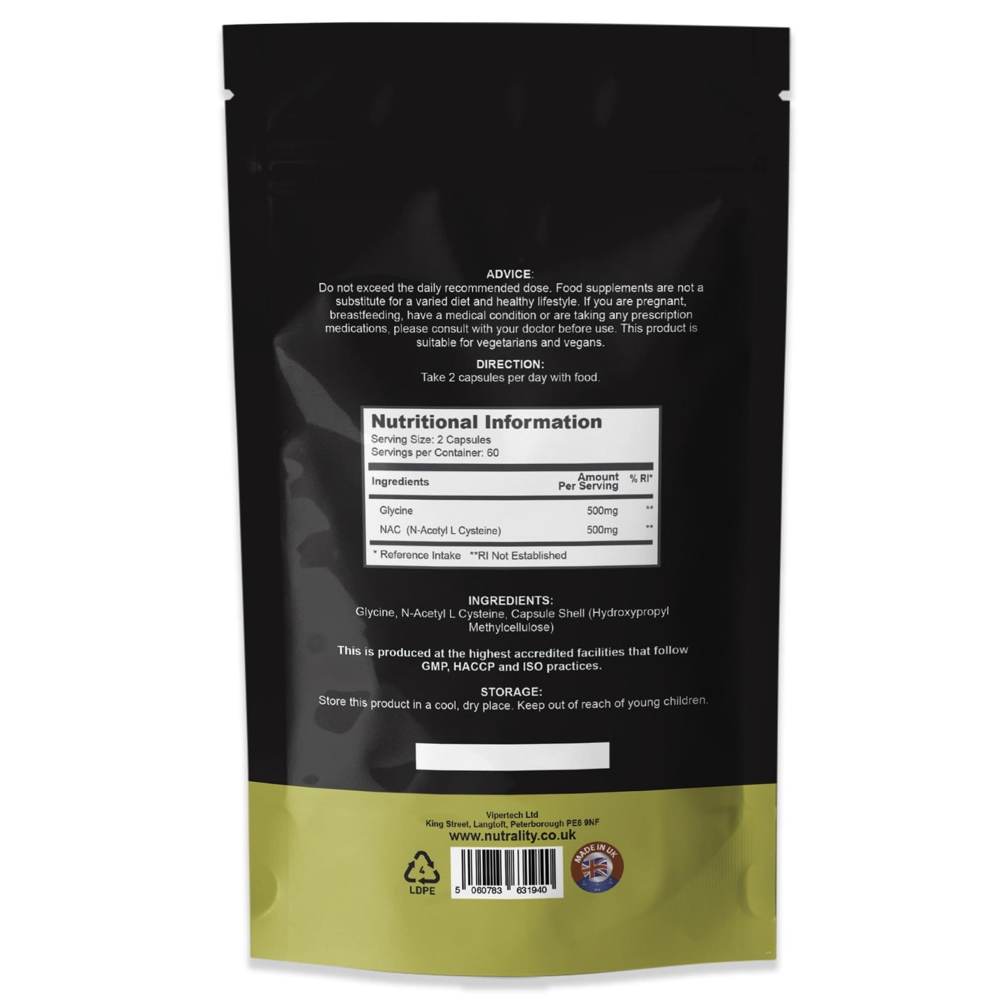 Nutrality Glynac Supplement 120 Capsules 1000mg | Vegetarian Friendly Anti-Aging Glutathione Formula with Glycine and NAC, for Enhanced Health, Wellness | Promotes Youthful Aging, Vitality