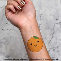 Azeeda 4 x 'Cute Orange Fruit Face' Temporary Tattoos - Water Resistant, Skin-Safe, Non-Toxic Transfers, Mixed Sizes (TO00060334)