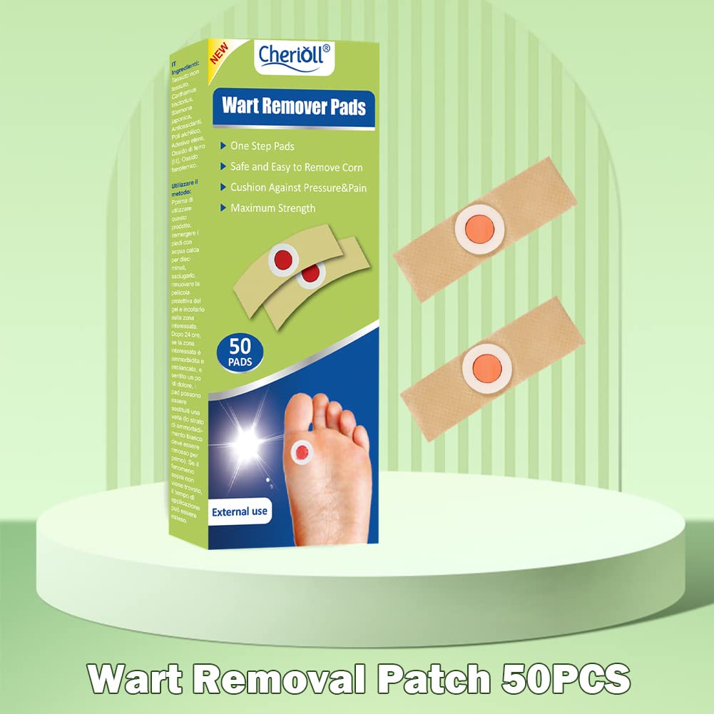 Cherioll Wart Remover, Wart Remover Pads, 50pcsWart Treatment, Wart Remover for Hands, Feet, Feet Callus Remove, Verruca and Wart, Relief Pain Removal Warts Plaster, Soften Skin Cutting Sticker Toe Protector