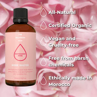 The Balanced Way 100% Pure Organic Rose Water for Face & Hair (100ml) | Pure Rose Water Calms & Soothes Irritated/Red Skin | Heals Blemishes | Rose Water for Hair Reduces Frizz | Incredibly Gentle/Triple Distilled
