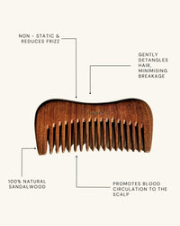 Resèt 100% Natural Handmade Sandalwood Comb | Soft Wide Tooth Wooden Comb for Wet and Dry Hair | Eco-Friendly Anti-Static Wooden Massage Comb | Wooden Hair Detangler for Men and Women