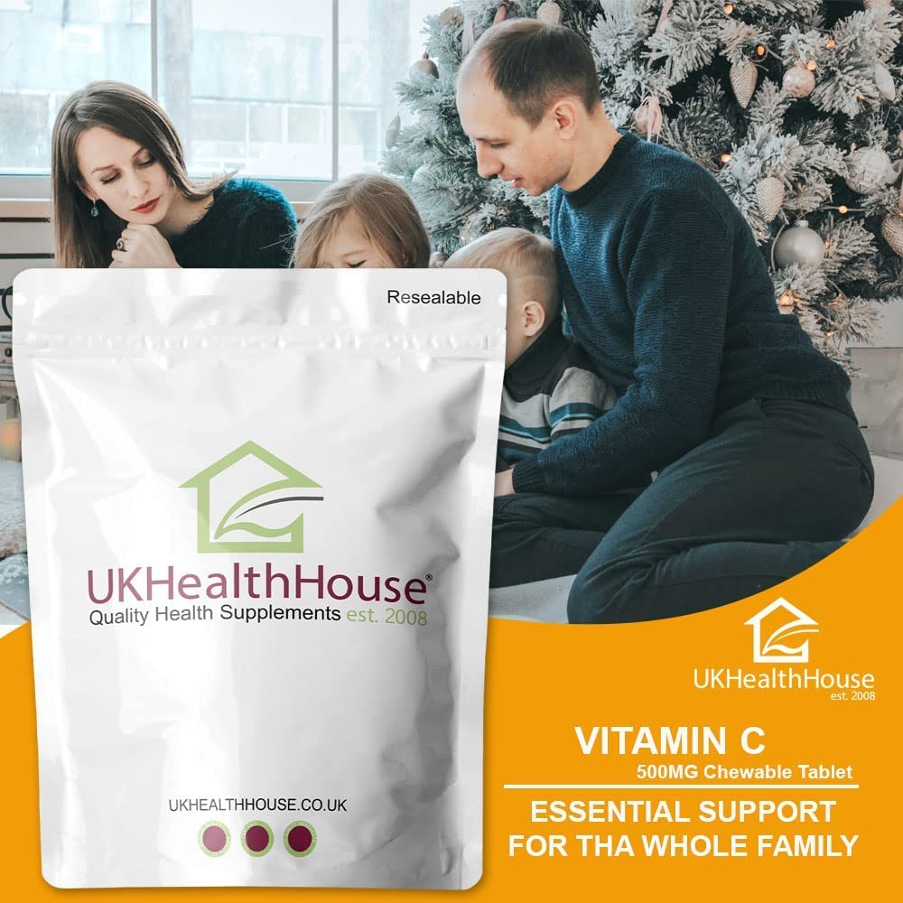 UKHealthHouse Vitamin C 500mg Chewable 240 Tablets Immune Support Orange Flavour High Strength Antioxidant Contributing to The Reduction of Tiredness
