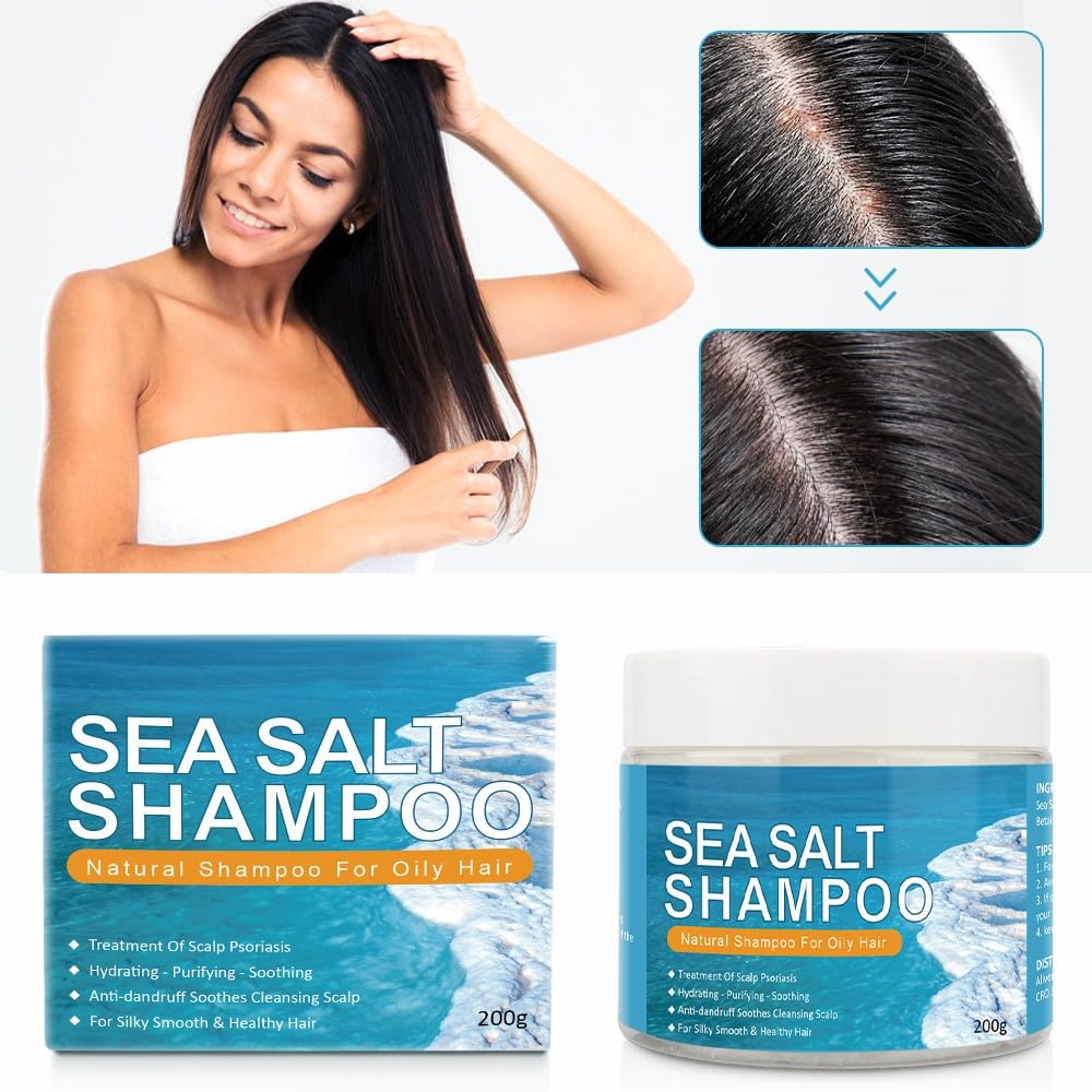 SOLOTREE Sea Salt Shampoo for Itchy Scalp & Dandruff, Anti Dandruff Hair Care with Sea Salt, Scalp Soothing & Moisturising, 200G