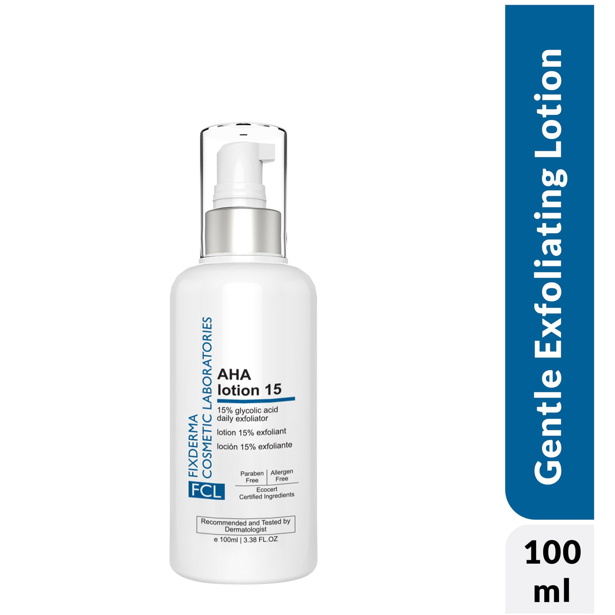 FIXDERMA COSMETIC LABORATORIES FCL 15% Glycolic Acid AHA lotion 15 for dry, itchy and rough skin | Exfoliating lotion | Removes hard & darkened skin | Hydrates skin | Younger & glowing skin | Non-irritating | Non-comedogenic- 100ml