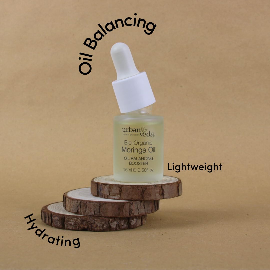 Urban Veda Bio Organic Moringa Oil | For Pimple & Acne Prone Skin| Oil Balancing Booster with Squalene | Vitamin A, B, C & E Bio Oil for Face | For Teens to Adults |Rejuvenates & Nourishes Skin | 15ML