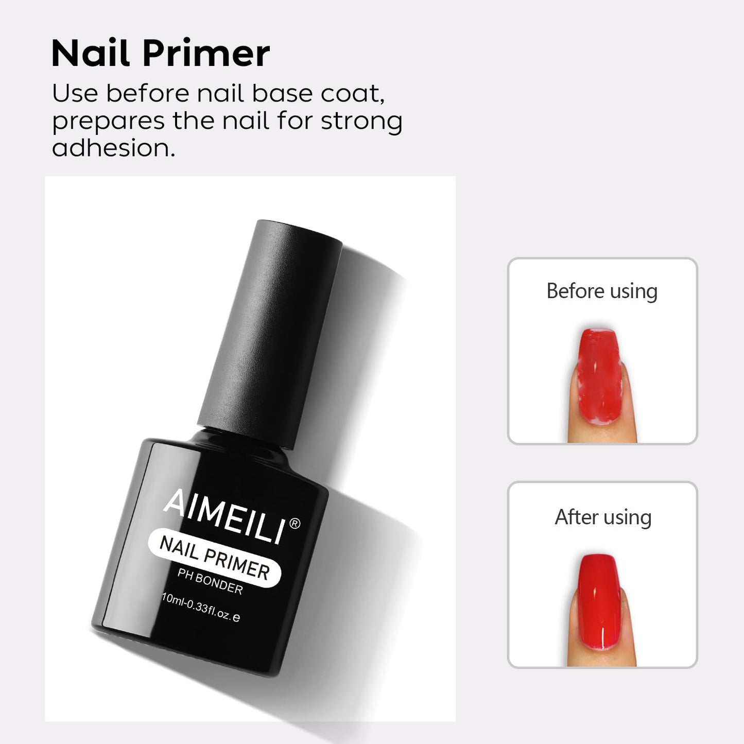 AIMEILI Nail Primer for UV Gel Nails and Acrylic Powder, 10ml No Cure Nail Prep Bonder, Strong Gel Polish Adhesion, Prevents Lifting & Peeling