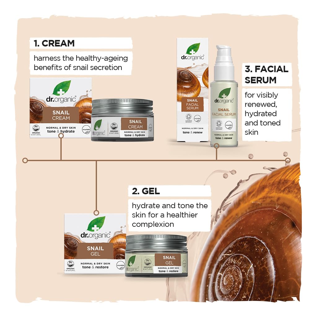 Dr. Organic Dr Organic Snail Gel Eye Serum, Healthy-Aging, Fine Lines, Mens, Womens, Natural, Vegetarian, Cruelty-Free, Paraben & SLS-Free, Recycled & Recyclable, Organic, 15ml, Packaging may vary