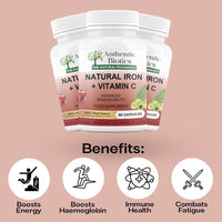 Authentic Biotics – 60 Natural Iron & Vitamin C Capsules, High Strength Iron from Curry Leaves, Vitamin C from Amla, 100% Plant-Based, Vegan & Vegetarian, Free from Fillers, Binders, and Additives (1)