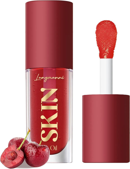 LANGMANNI Moisturizing Lip Oil,No-Sticky Lip Gloss Lip Balm Lip Care,Fruit Flavoured Lip Oil For Dry Lip's Moisturizing Hydrating And Nourishing (Cherry)