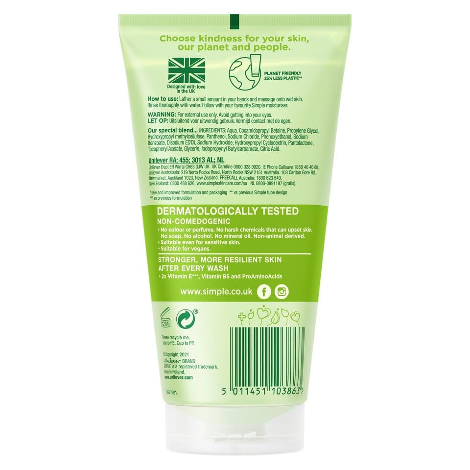 Aasram 3 x 150mL | Simple Kind to Skin Refreshing Face Wash Gel 150ml | Soap Free | for All Skin Types | 3 Pack