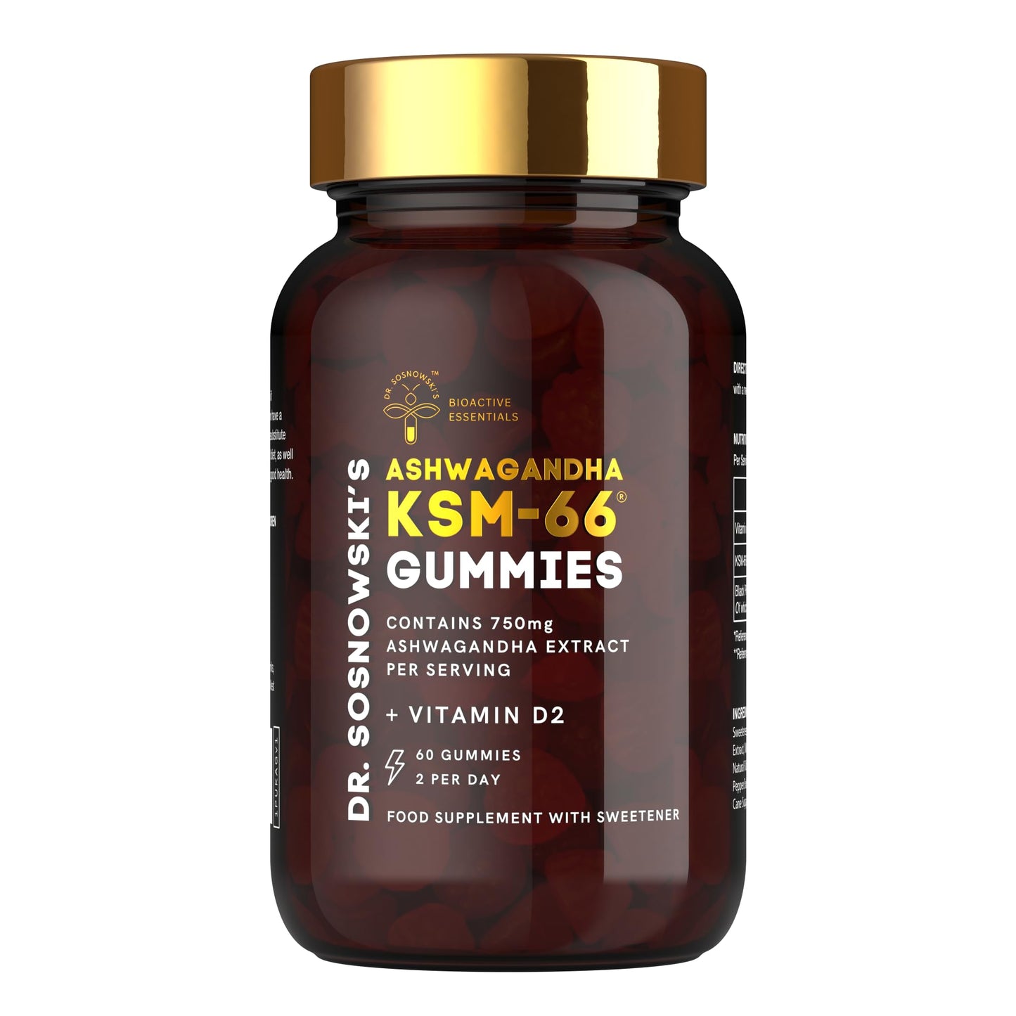 Dr Sosnowski's Dr. Sosnowski's BioActive KSM-66 Ashwagandha Gummies | 750mg Ashwagandha Extract with Vitamin D2 (60 Gummies)