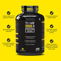 Time 4 Nutrition Time 4 Creatine Blend - 240 Creatine Capsules Not Creatine Tablets, 30 Day Supply, Unique Blend of 4 Types of Creatine, 6000mg Per Daily Serving Improve Muscle Strength Vegan Friendly & Gluten Free