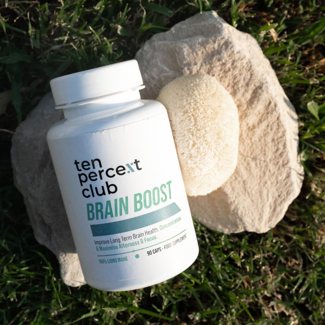 The Ten Percent Club - Brain Boost | Lions Mane Mushroom Complex Capsules for Enhanced Focus & Clarity | Nootropic Lions Mane Supplement for Cognitive Support | 90 Capsules