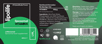 Liposomal Vitamin K2 (MK-7: Menaquinone 7, a Form of K2) LVK1 Vegan Friendly, Unflavoured and Unsweetened 60 Servings |Supports Cardiovascular and Bone Health, by Lipolife