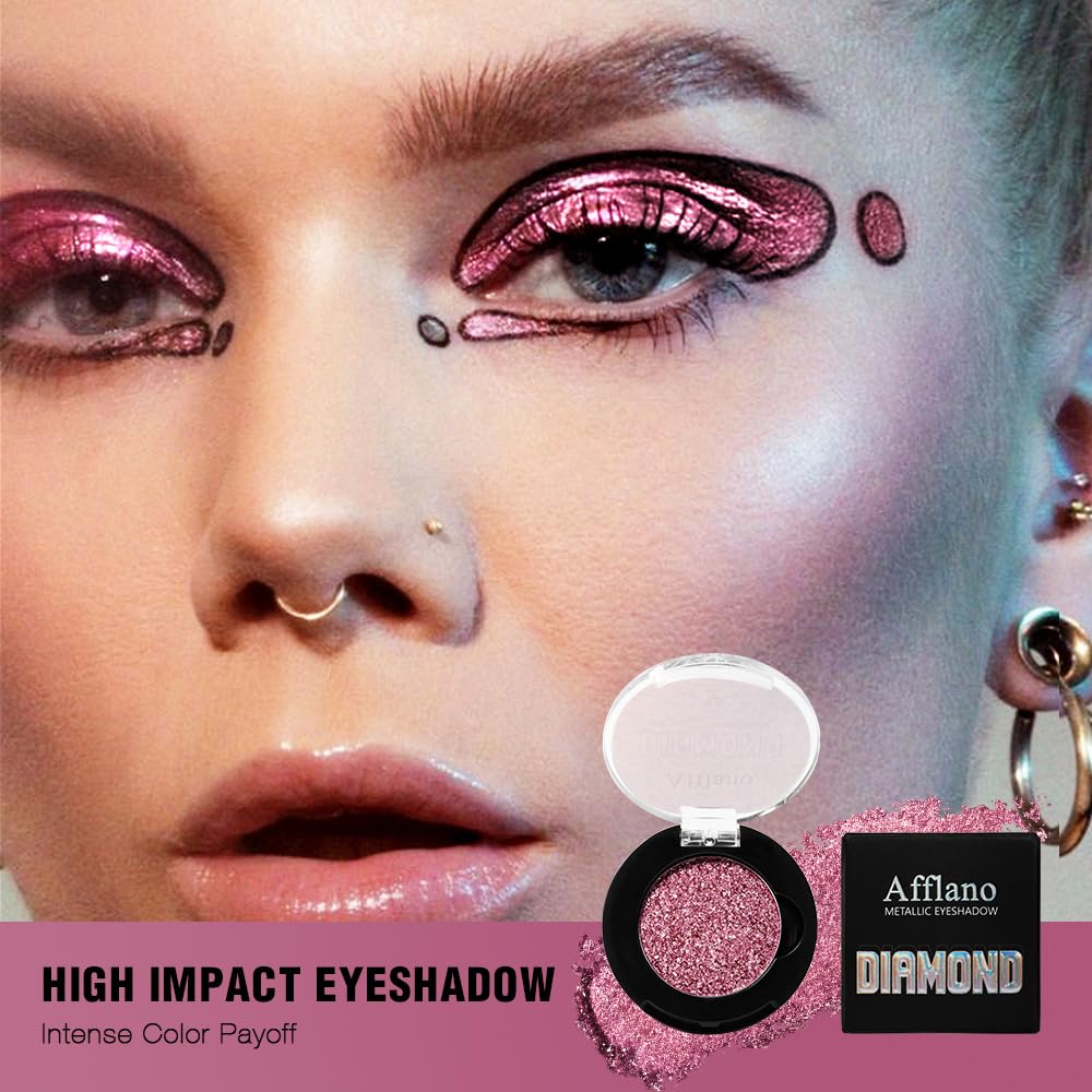 DE'LANCI Pink Glitter Eyeshadow, Pink Shimmer Eyeshadow Highly Pigmented Make-up,High Pigment Pink Metallic Eyeshadow,Waterproof & Long Lasting,Vegan & Talc Free #21H