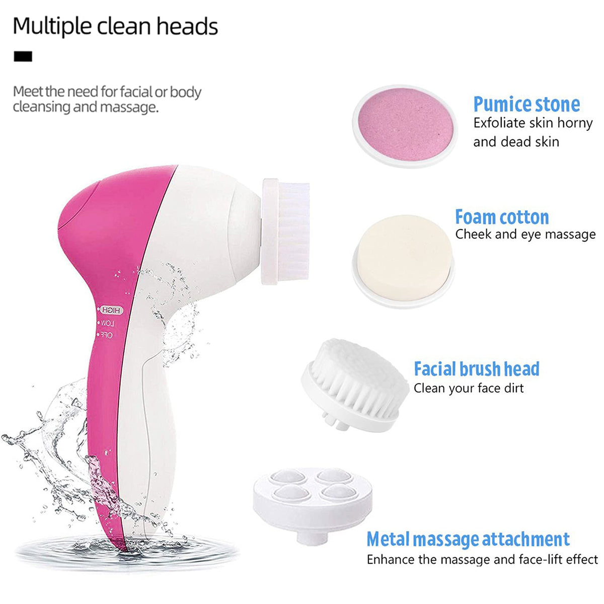 MEITREND Facial Cleansing Brush Face Brush Electric Face Massager Facial Cleansing Spin Brush Set for Gentle Exfoliating,Removing Blackhead Gift Skincare for Teenage Girl(Pink1)