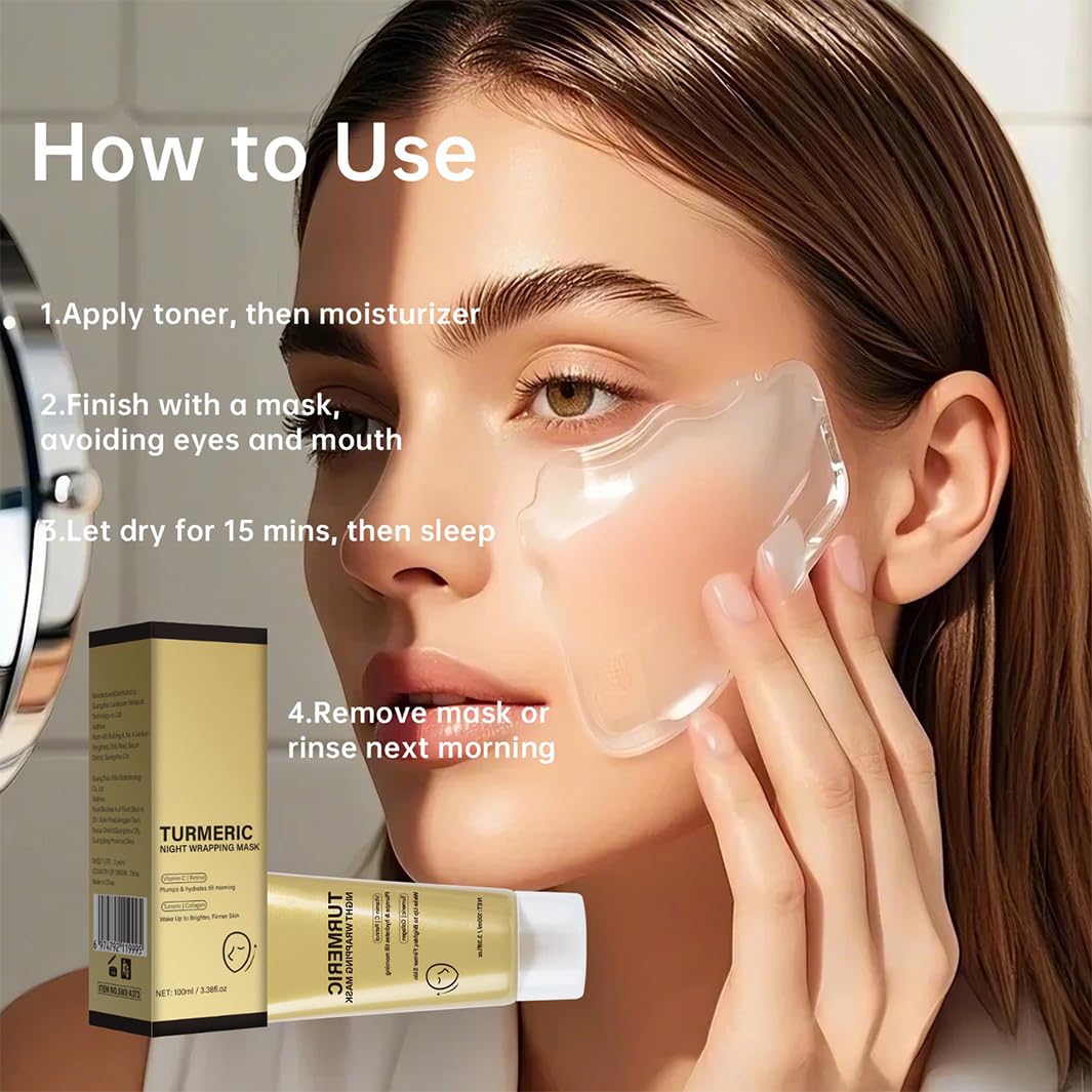 Mori Kamei C-ollagen Face M-ask,Collagen Night Wrapping Mask,Turmeric Face Mask,Turmeric Collagen Overnight Mask with Kojic Acid & Brush,Brightening Peel Off Mask for Glowing Skin, Fade Dark Spots