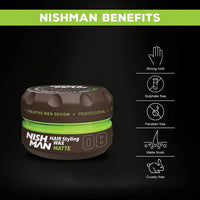 nishman NISHMAN Hair Styling Wax for Men 08 - Matte 150g - Vanilla Scent - Natural Matte Look - Strong Hold - Hair Clay Aqua Wax- Long-Lasting Control and Definition (Pack of 3)
