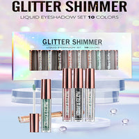 HQDA 10 Colors Liquid Eyeshadow Shimmer Glitter Metallic Eyeshadow Smokey Eye Looks Waterproof Long Lasting Quick Drying Eye Shadow Make up Kits (10 Colors)