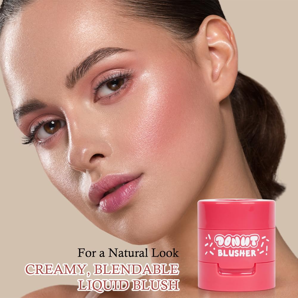 LOPHE Love Cushion Blush Cream, 2 Pcs Air Cushion Blusher with Heart-Shaped Applicator, Moisturizing Stamp Blush Cheek Rouge Soft Cream Blush, Natural-Look Cheek Tint Set Long Lasting Makeup (#02+#05)