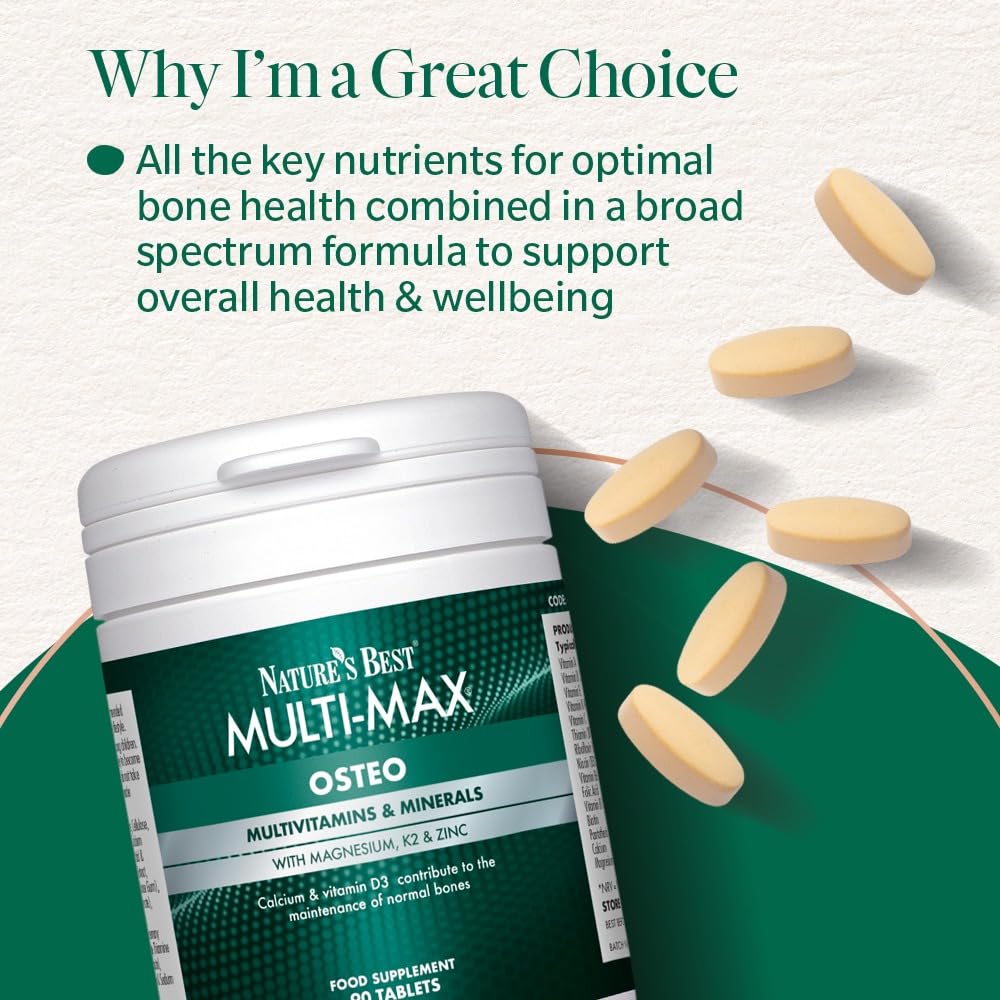 NATURE'S BEST Nature's Best Multi-Max Osteo Multivitamin for Bones - with Vitamin C, D, Magnesium, Calcium - Comprehensive Bone Health Support - UK Made - 90 Tablets (Over 1 Month's Supply)